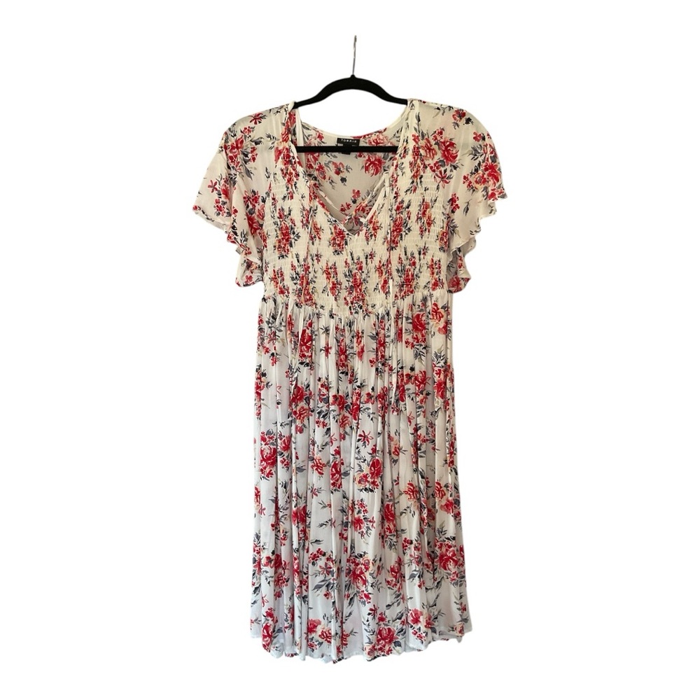 Floral Print Dress - Red and White